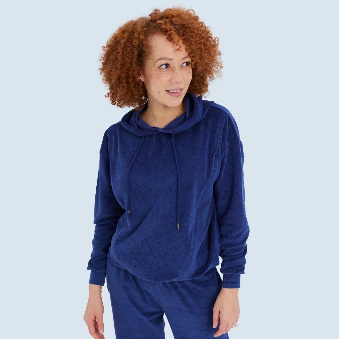 navy organic cotton towelling breastfeeding clothing.
